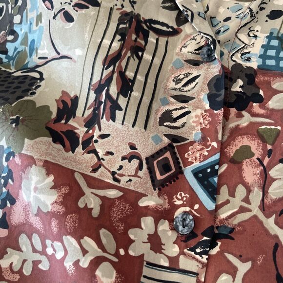 Vintage Womens Cote de France Silk Button Blouse Long Sleeve Brown Multi Sz S - Picture 13 of 13